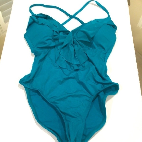 Kenneth Cole reaction one piece size small aqua green bathing suit - Picture 2 of 4